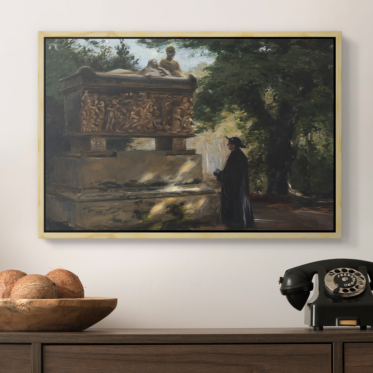 A Catholic Priest in Front of a Sarcophagus, c. 1857 - Floater Framed Canvas Print
