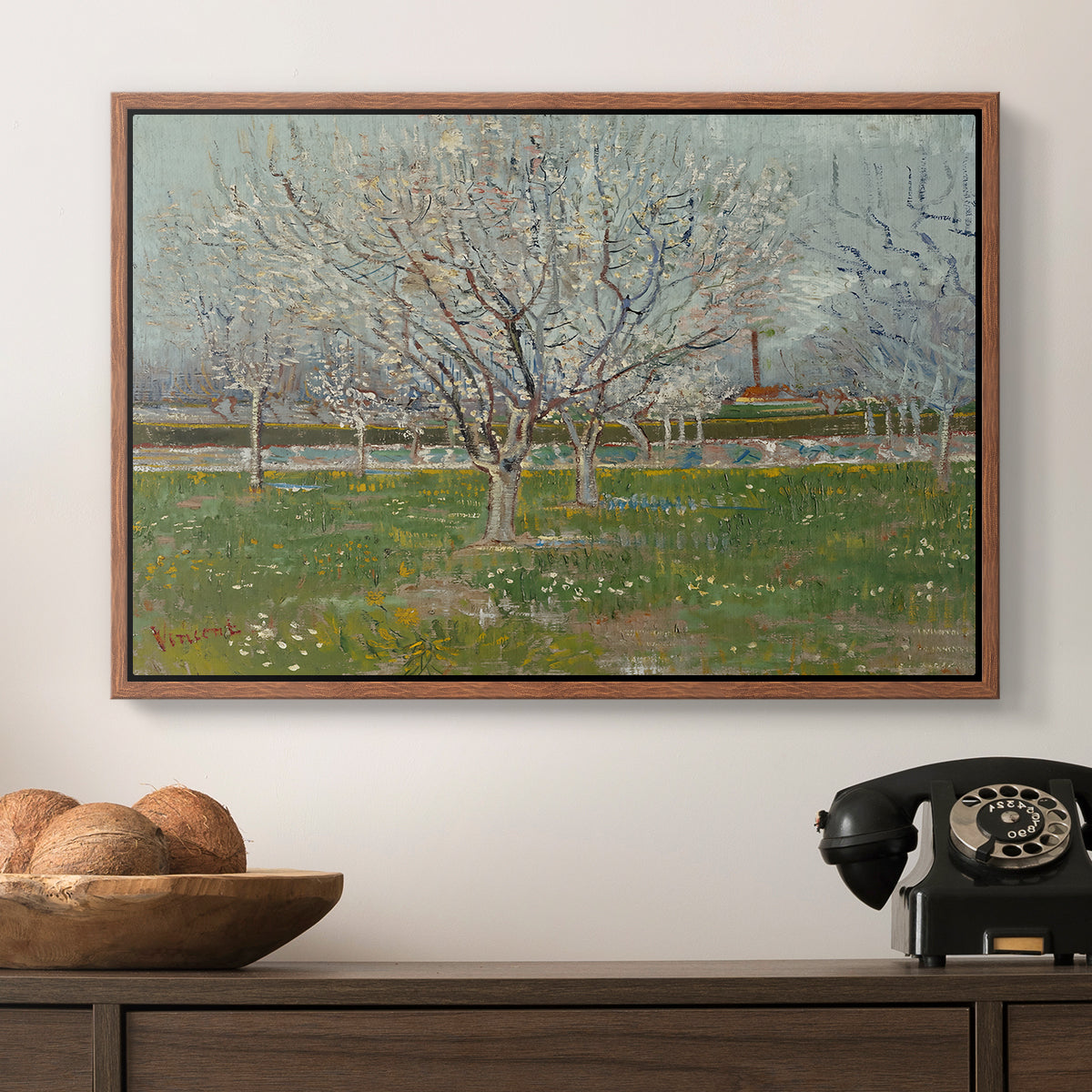 Orchard in Blossom (Plum Trees), 1888 - Floater Framed Canvas Print