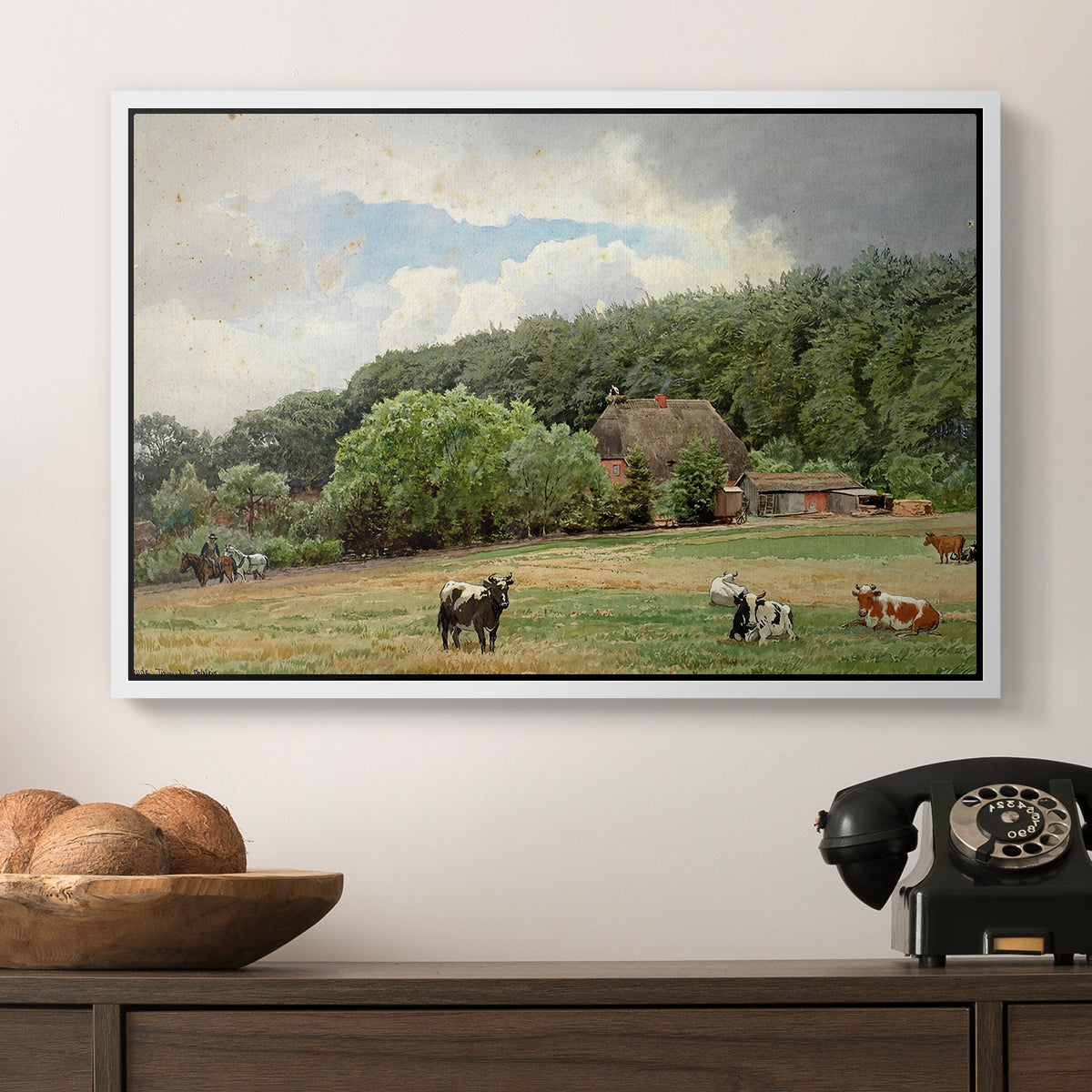 Farm with Grazing Cows (Bondegård med beitende kuer), 1892 - Floater Framed Canvas Print