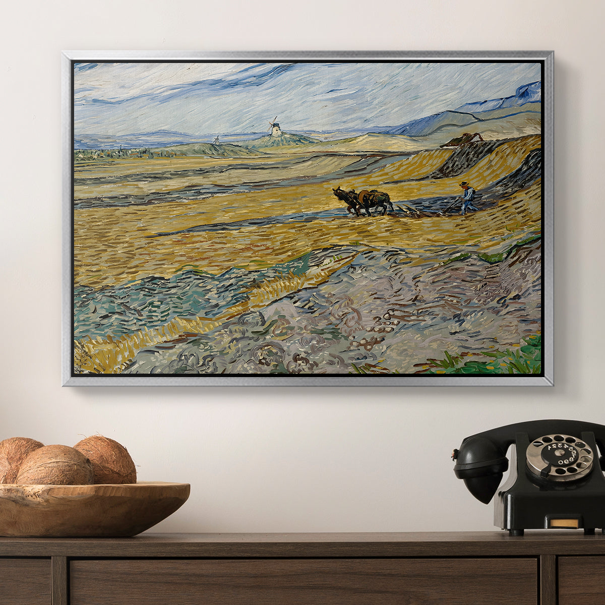 Enclosed Field with Ploughman, 1889 - Floater Framed Canvas Print