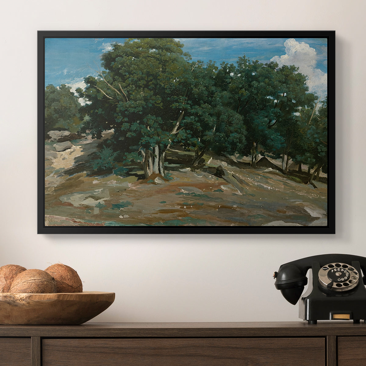 Fontainebleau: Oak Trees at Bas-Bréau, c. 1830-1835 - Floater Framed Canvas Print