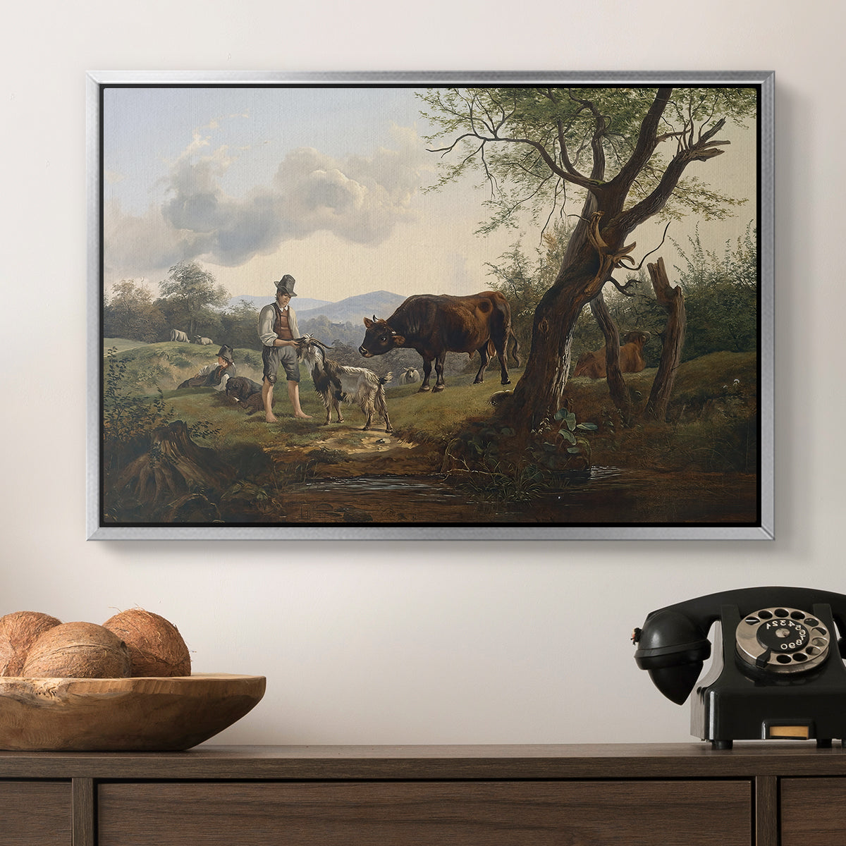 Shepherd with Billy Goat, c. 1830 - Floater Framed Canvas Print
