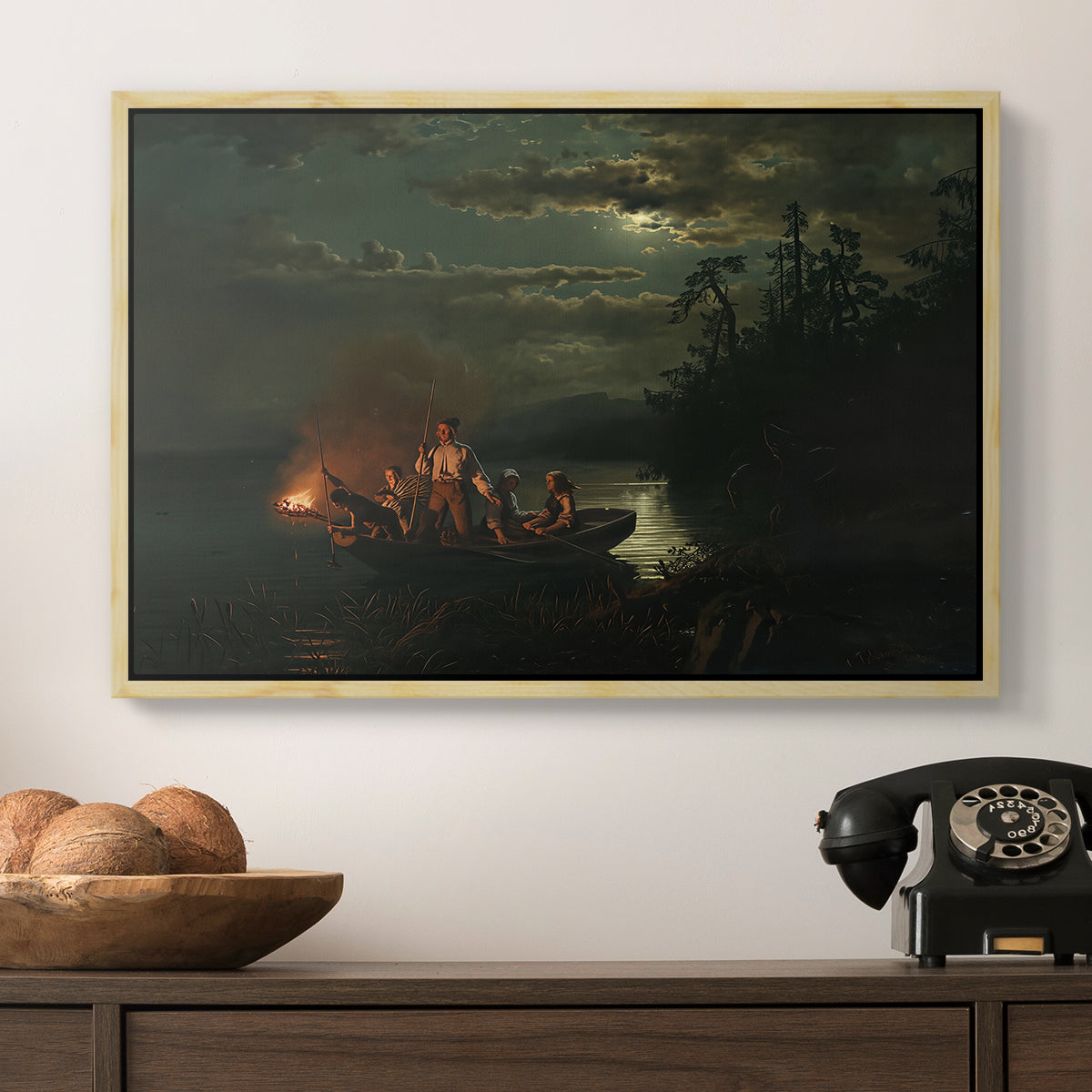 Spear Fishing on Lake Krøderen, 1851 - Floater Framed Canvas Print