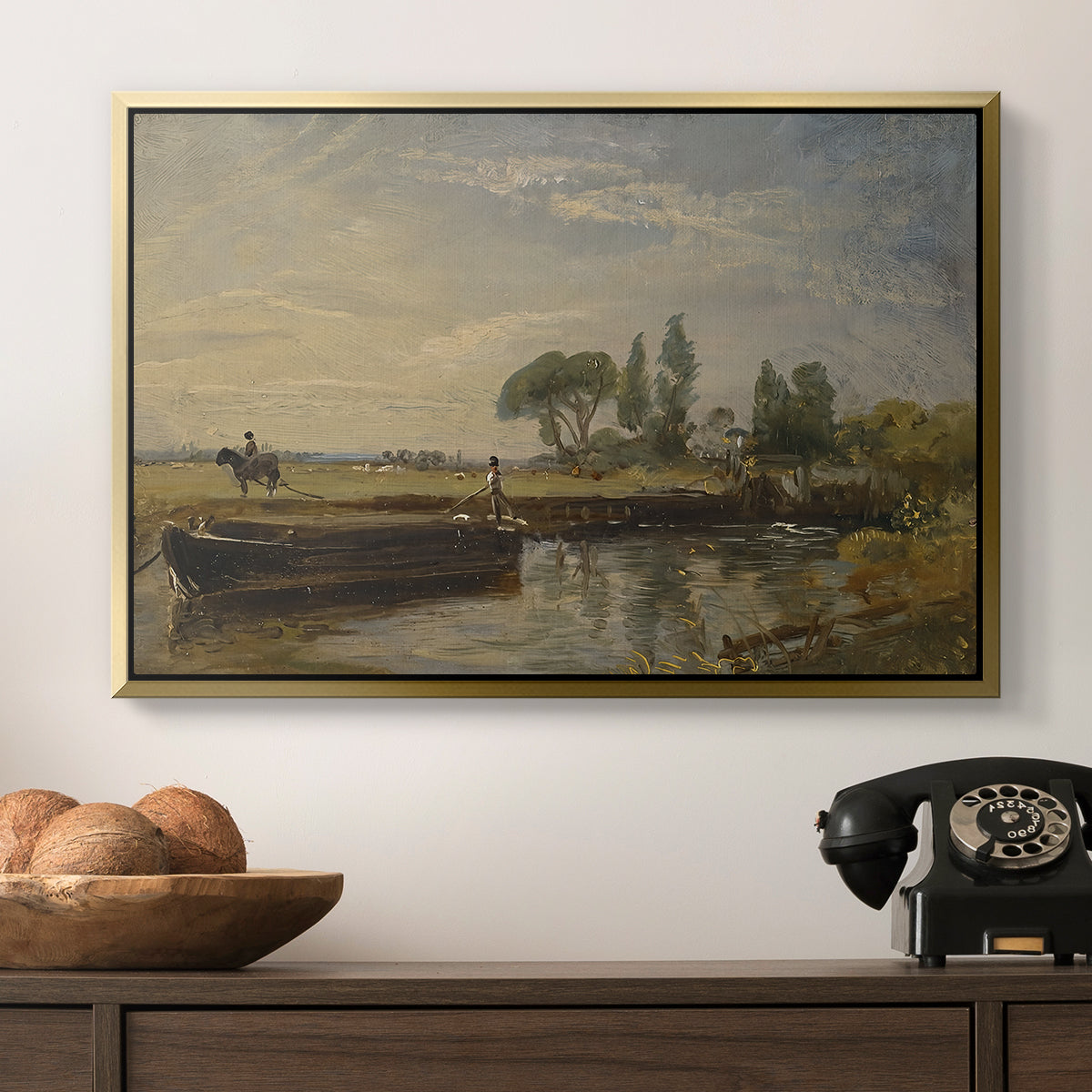 Barge below Flatford Lock, c. 1810 - Floater Framed Canvas Print