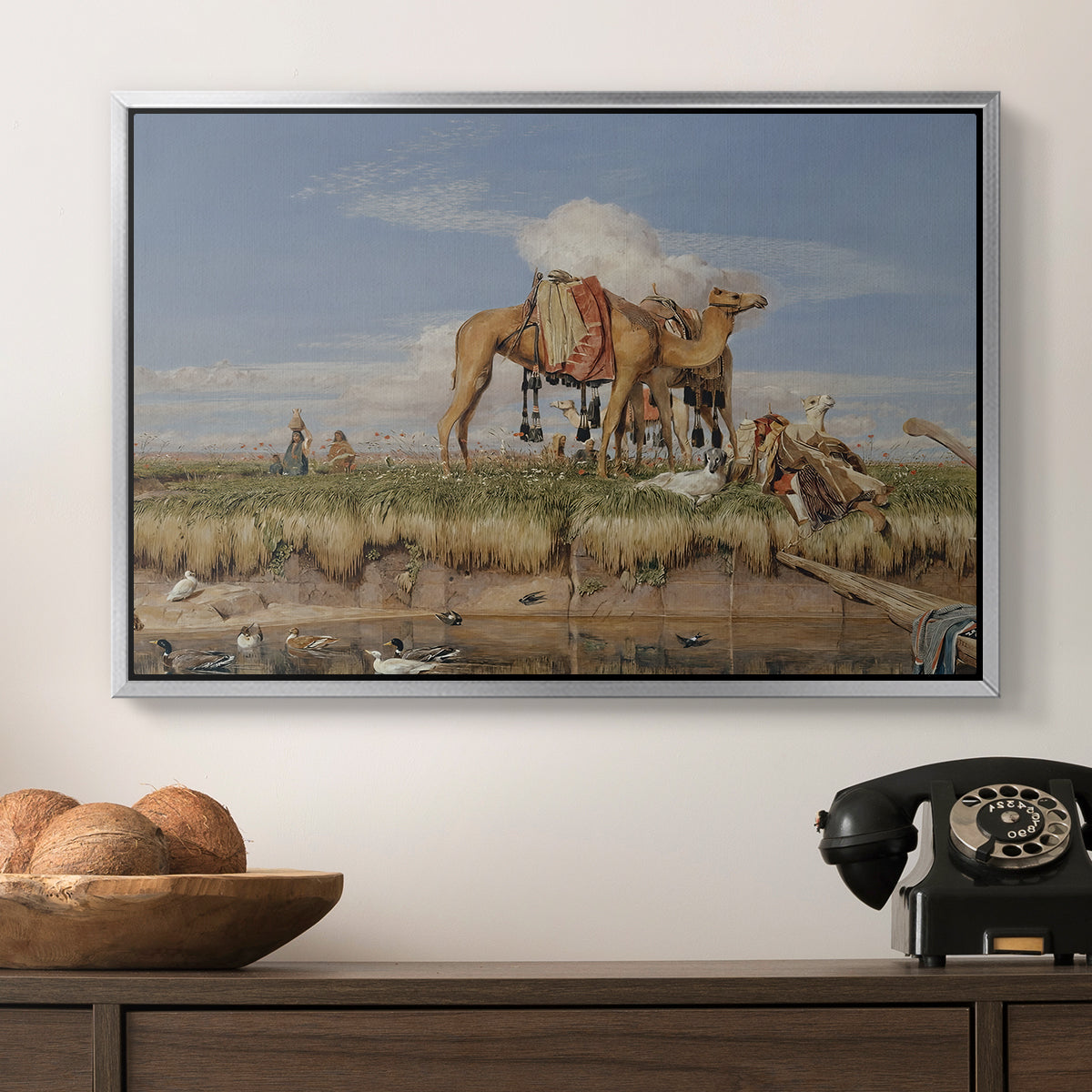 On the Banks of the Nile, Upper Egypt, 1876 - Floater Framed Canvas Print