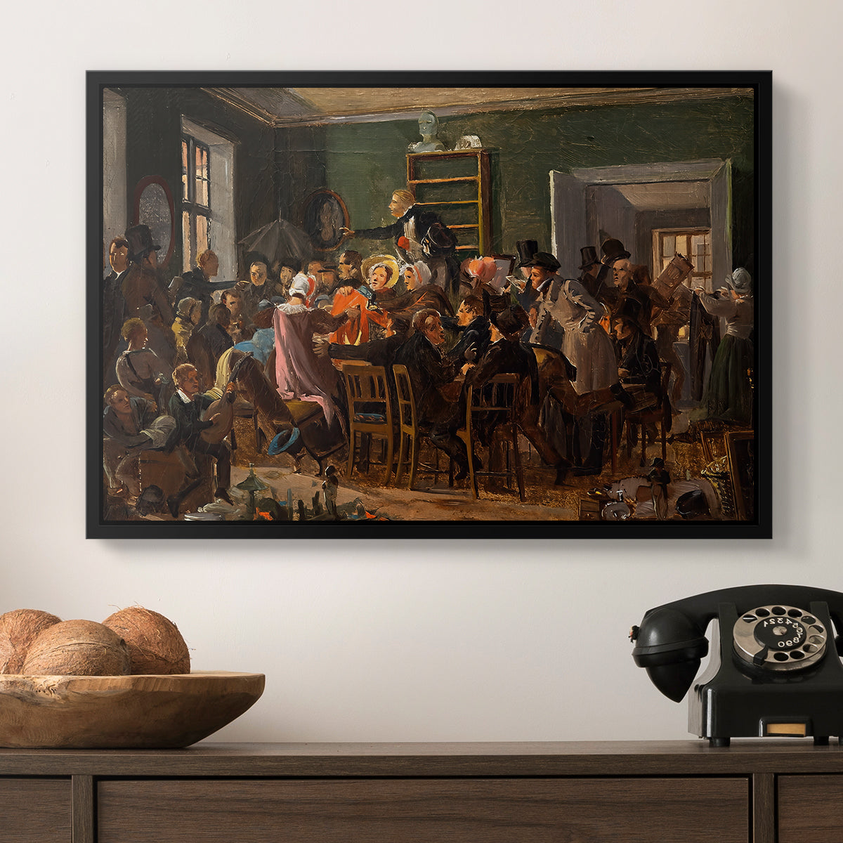 An Auction Scene, 1835 - Floater Framed Canvas Print