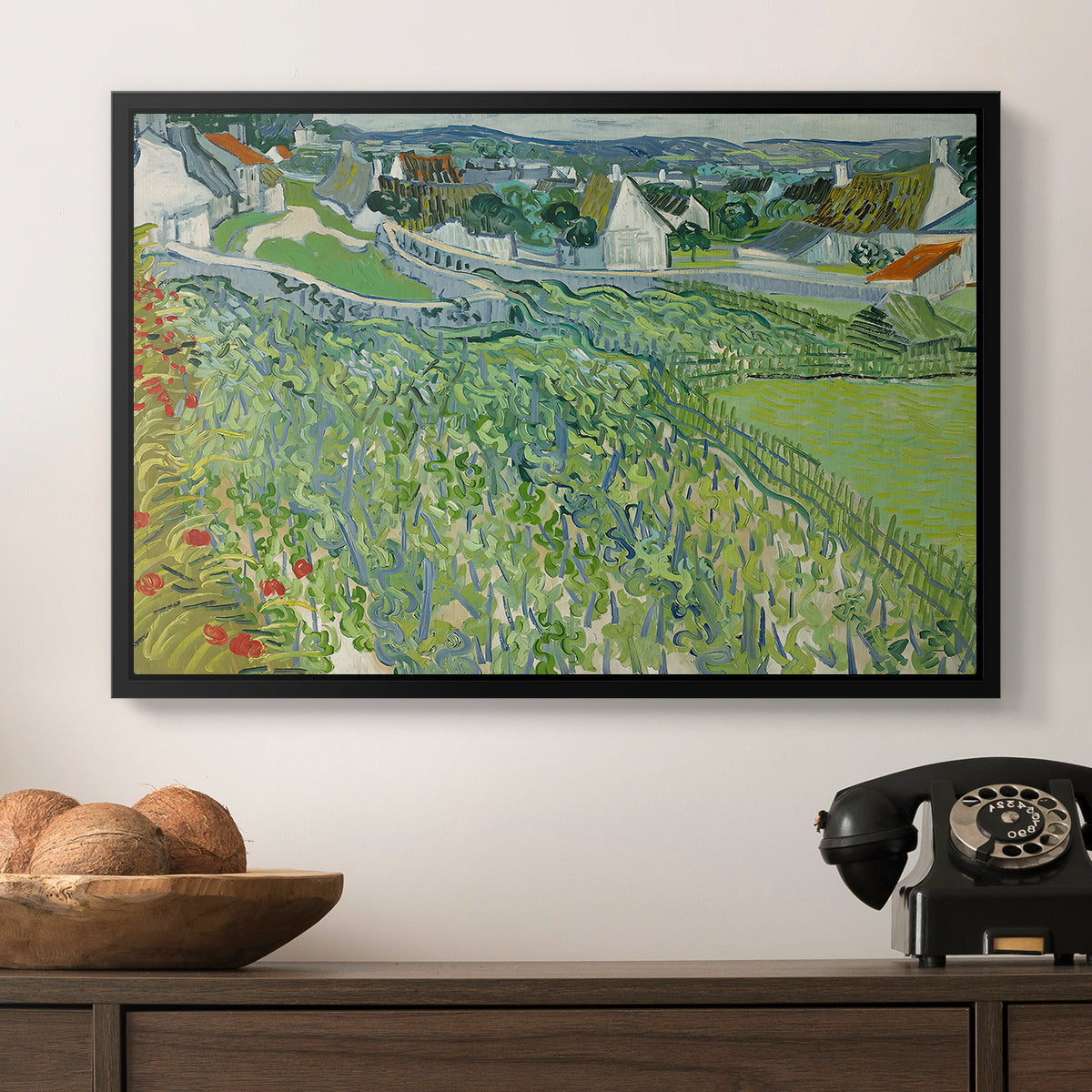 Vineyards at Auvers, 1890 - Floater Framed Canvas Print