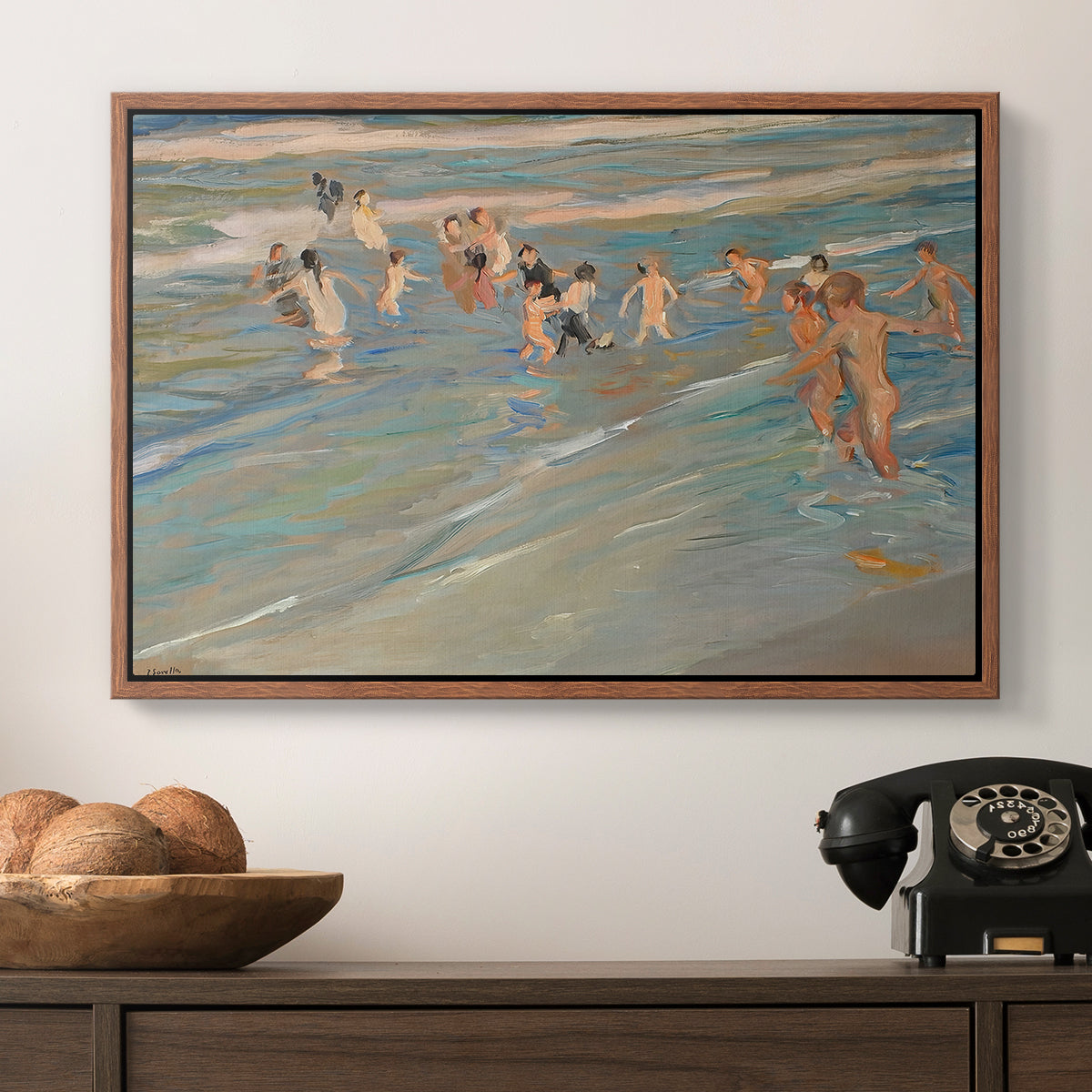 Children Playing on the Beach in Valencia, c. 1908 - Floater Framed Canvas Print