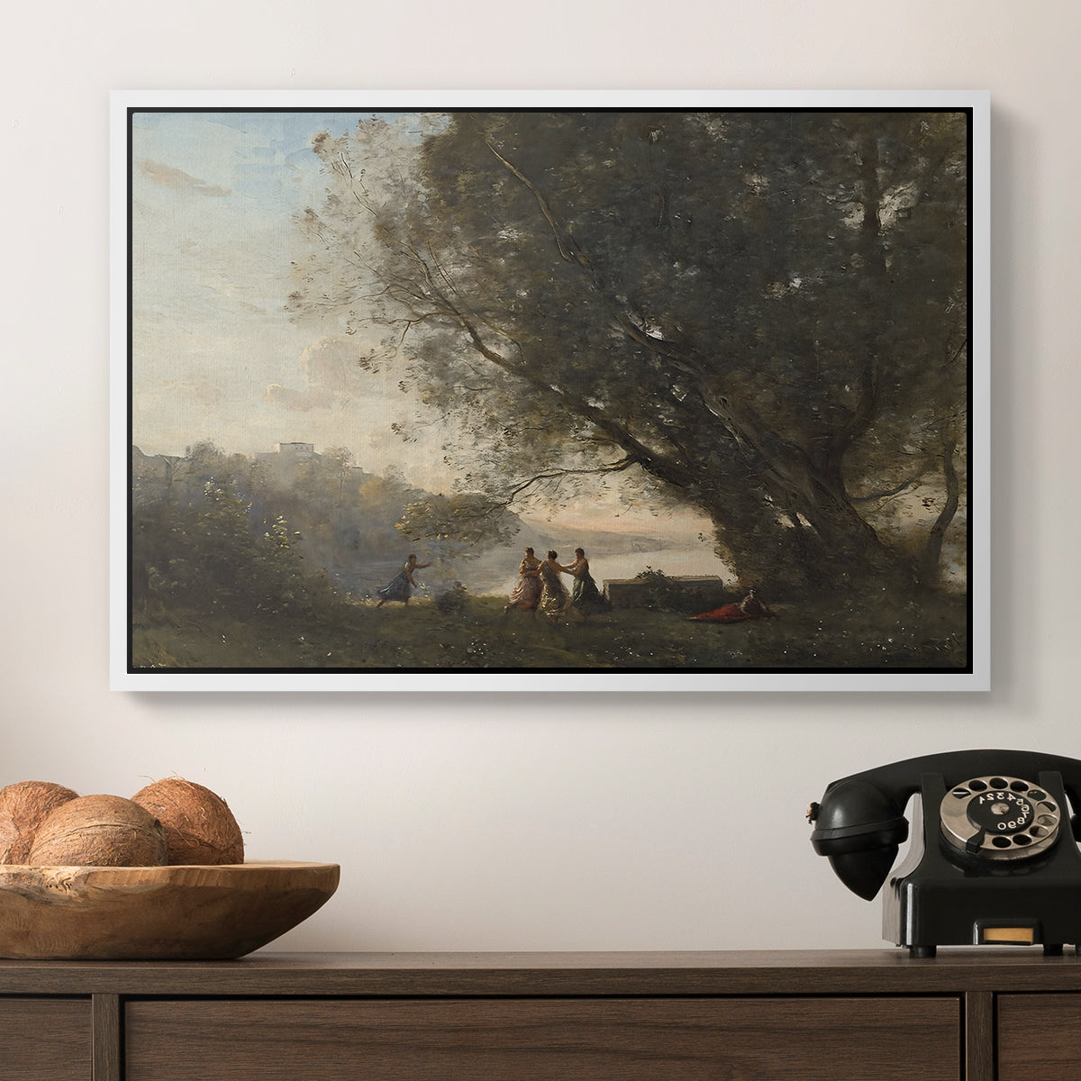 Dance Under the Trees at the Edge of the Lake, c. 1865-1870 - Floater Framed Canvas Print