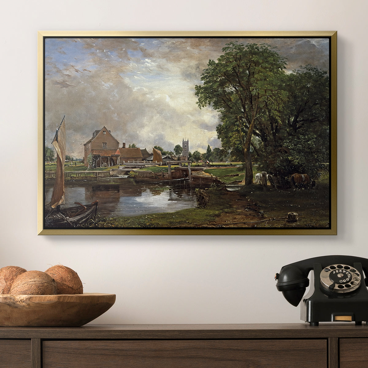 Dedham Lock and Mill, c. 1820 - Floater Framed Canvas Print