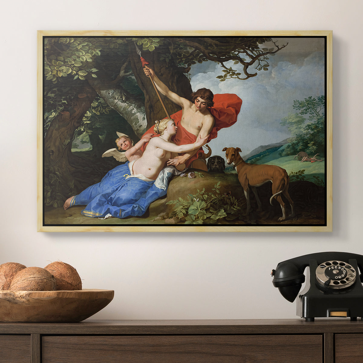 Venus and Adonis, 1632 - Floater Framed Canvas Print