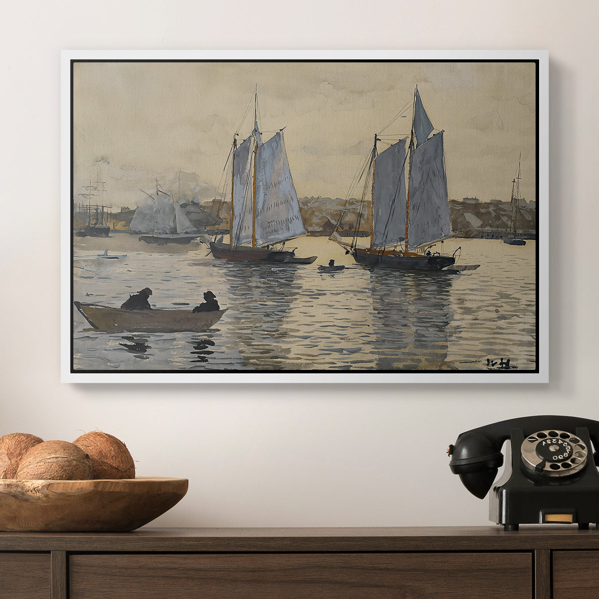 Two Schooners, Gloucester, c. 1880 - Floater Framed Canvas Print