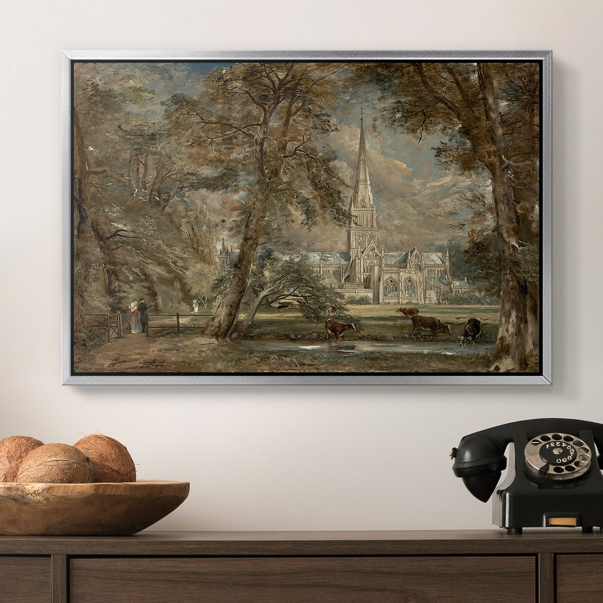 Salisbury Cathedral from the Bishop's Grounds, c. 1822-1823 - Floater Framed Canvas Print
