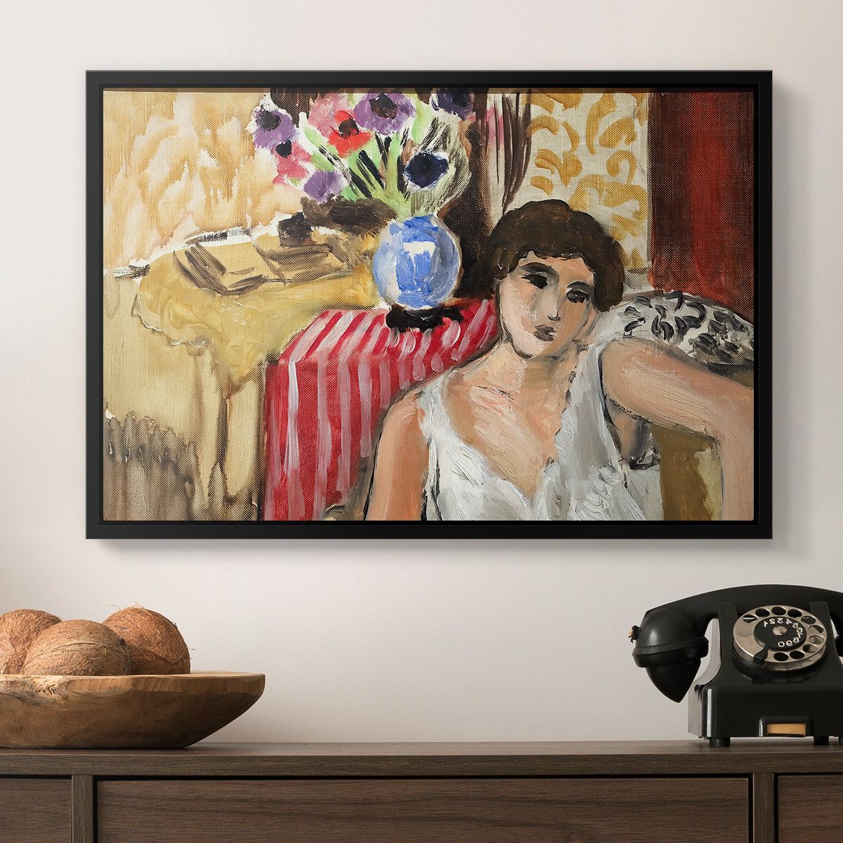 Woman Seated in an Armchair, c. 1920 - Floater Framed Canvas Print