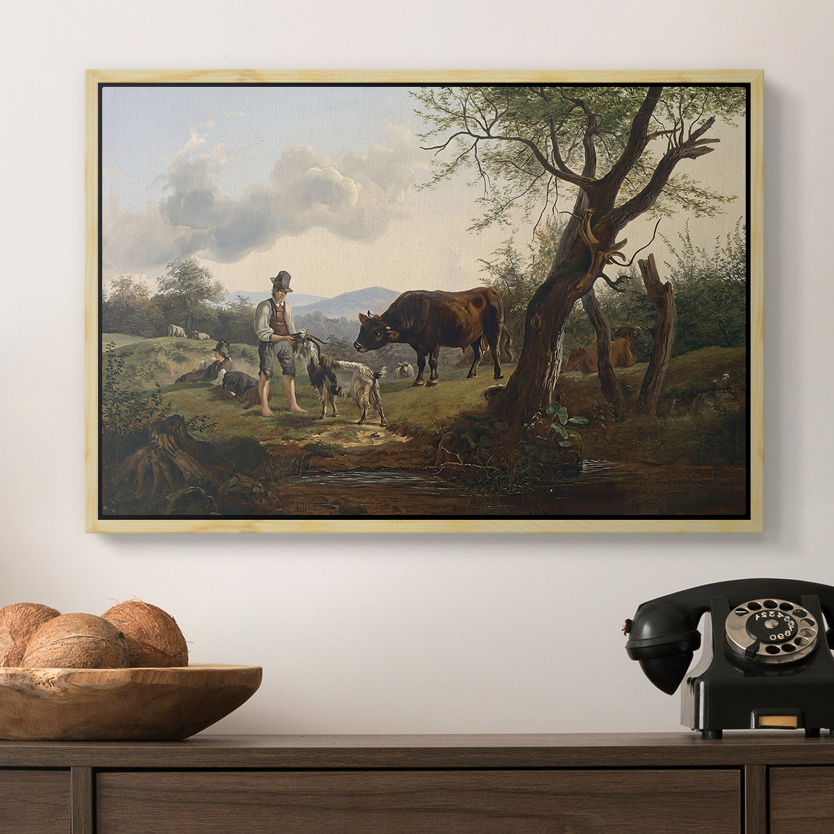 Shepherd with Billy Goat, c. 1830 - Floater Framed Canvas Print