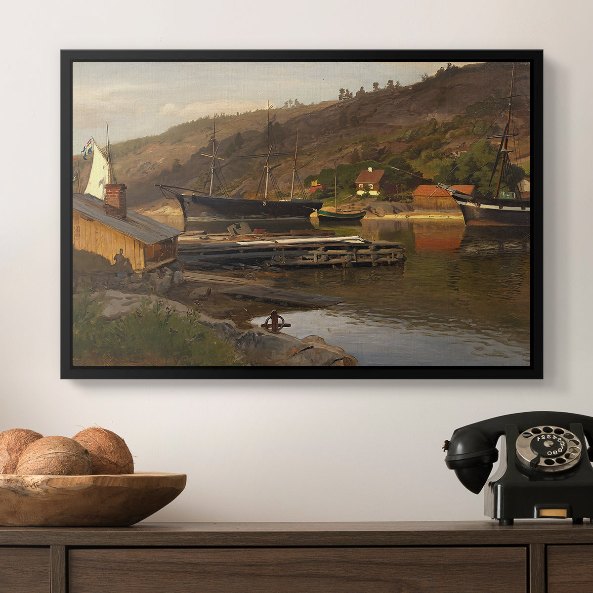 Landingsbrygge Husvik, Drøbak, 1875 - Floater Framed Canvas Print