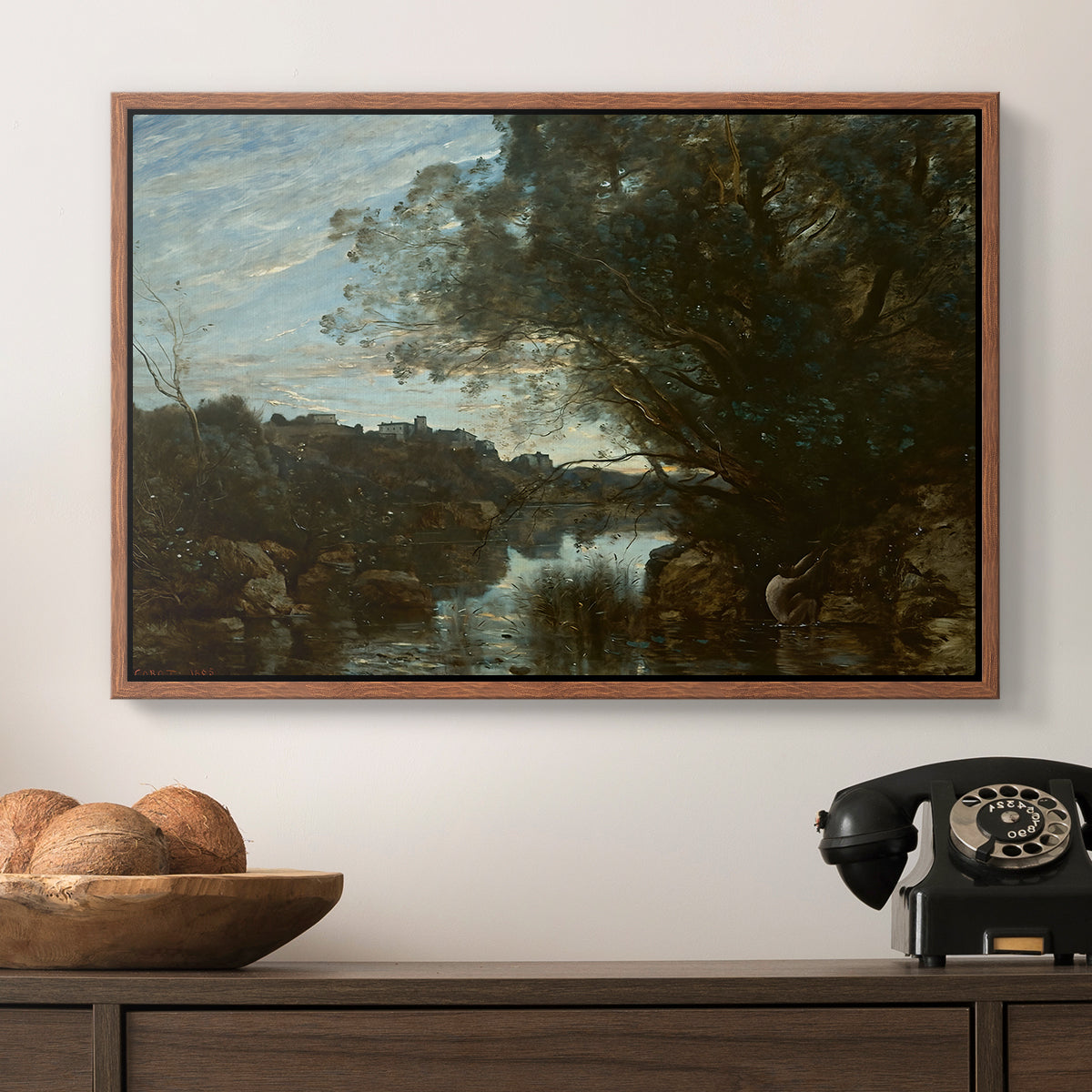 Souvenir of the Environs of Lake Nemi, 1865 - Floater Framed Canvas Print