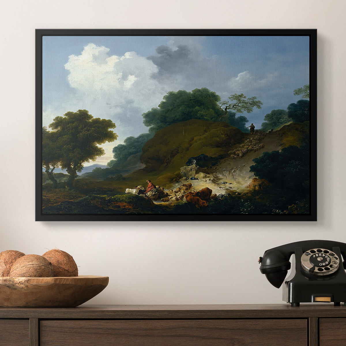 Landscape with Shepherds and Flock of Sheep, c. 1763-1765 - Floater Framed Canvas Print
