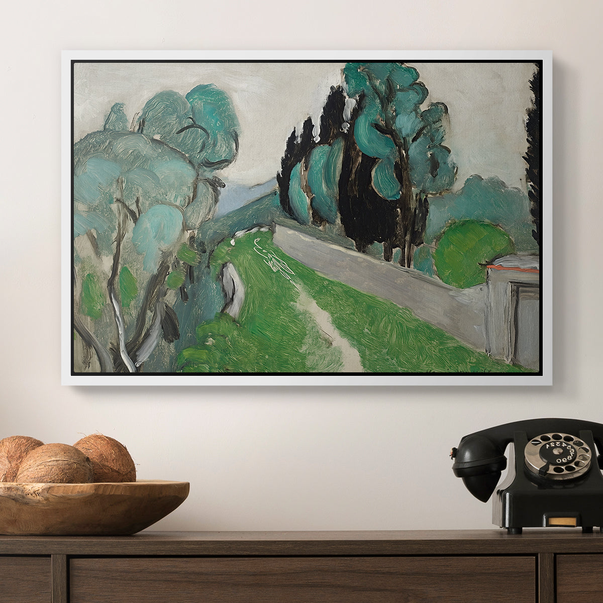 Landscape with Cypresses and Olive Trees near Nice, c. 1918 - Floater Framed Canvas Print
