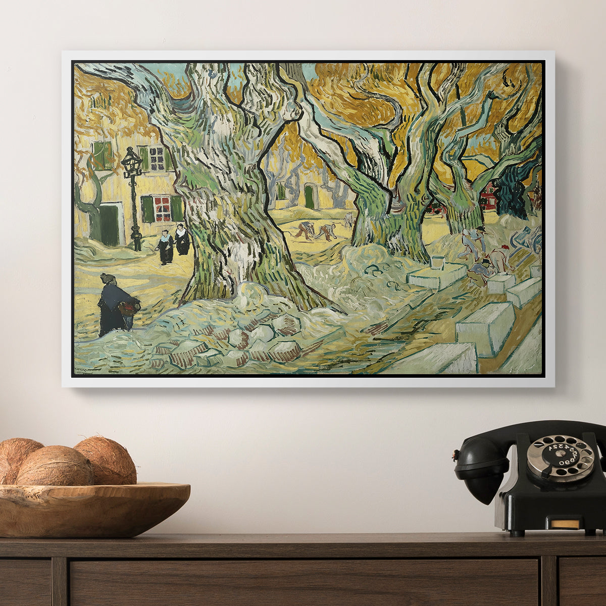 The Large Plane Trees (Road Menders at Saint-Rémy), 1889 - Floater Framed Canvas Print
