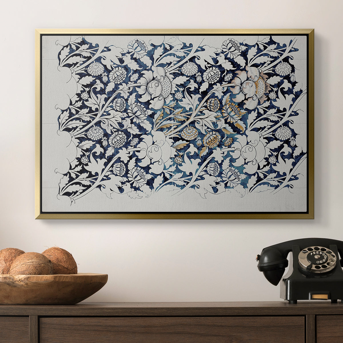 Watercolour for Printed Fabric Design: Wey, c. 1882-1883 - Floater Framed Canvas Print