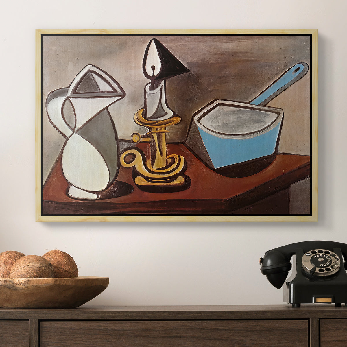 Jug, Candle, and Enamel Pan, 1950 - Floater Framed Canvas Print