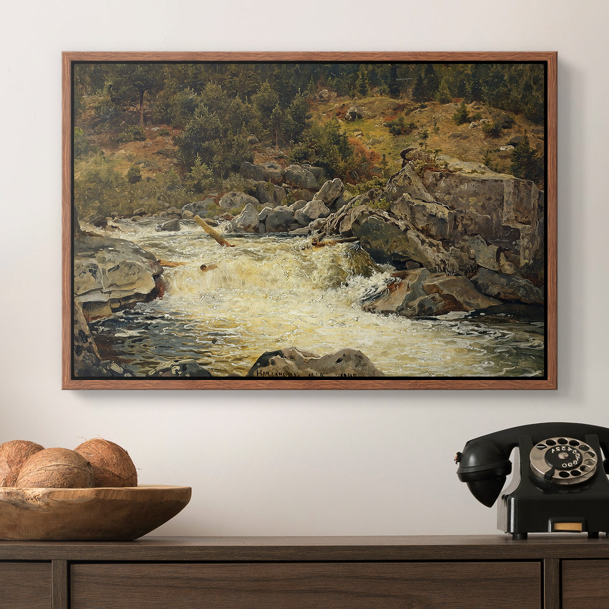 Waterfall in Hallingdal, 1848 - Floater Framed Canvas Print