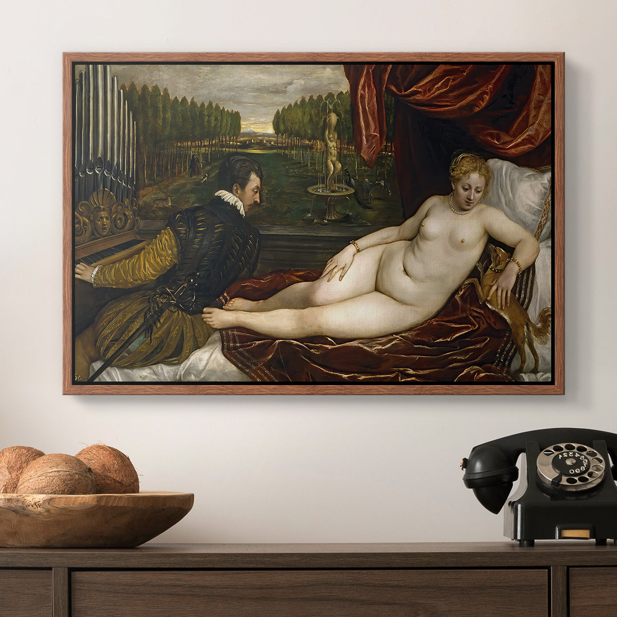 Venus with an Organist and a Dog, c. 1550 - Floater Framed Canvas Print