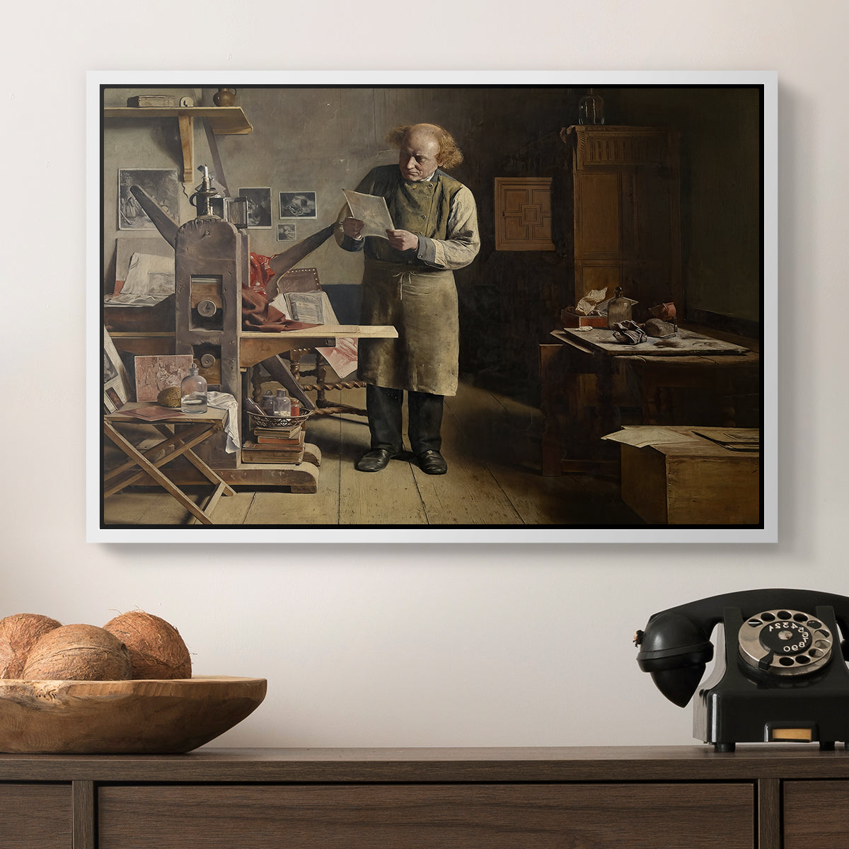 The Plate Printer, 1875 - Floater Framed Canvas Print