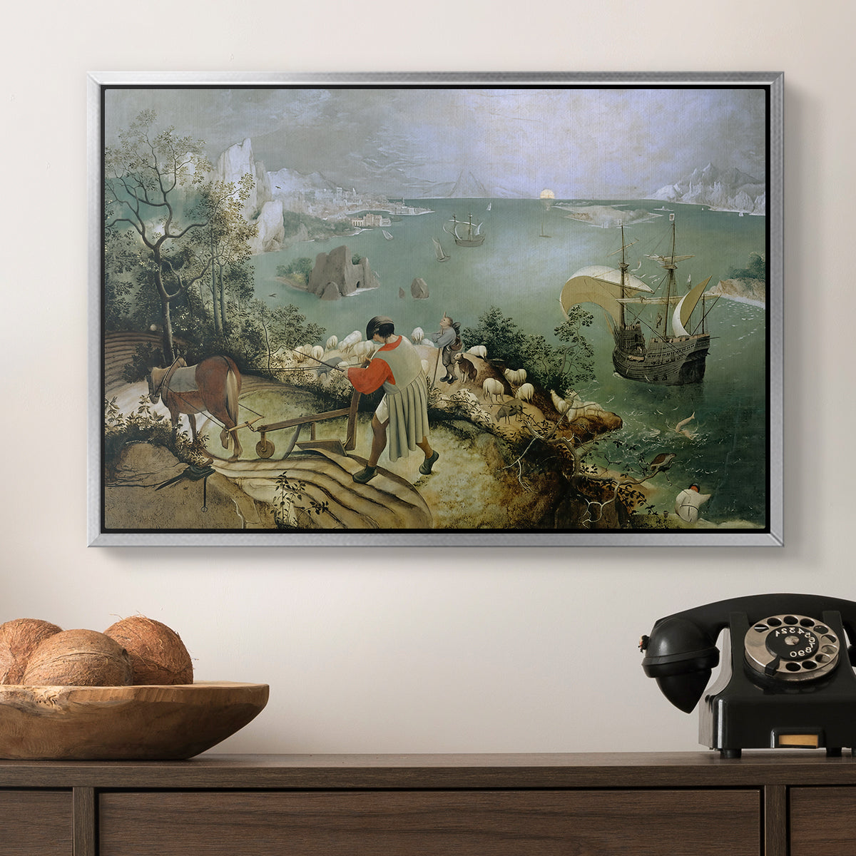 Landscape with the Fall of Icarus, c. 1560 - Floater Framed Canvas Print
