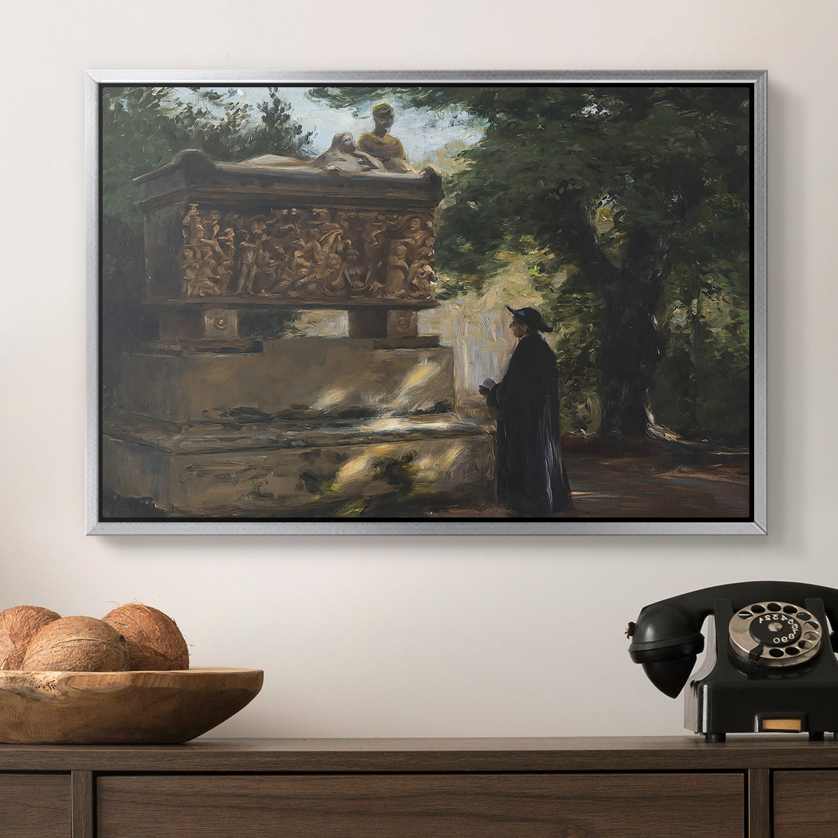 A Catholic Priest in Front of a Sarcophagus, c. 1857 - Floater Framed Canvas Print