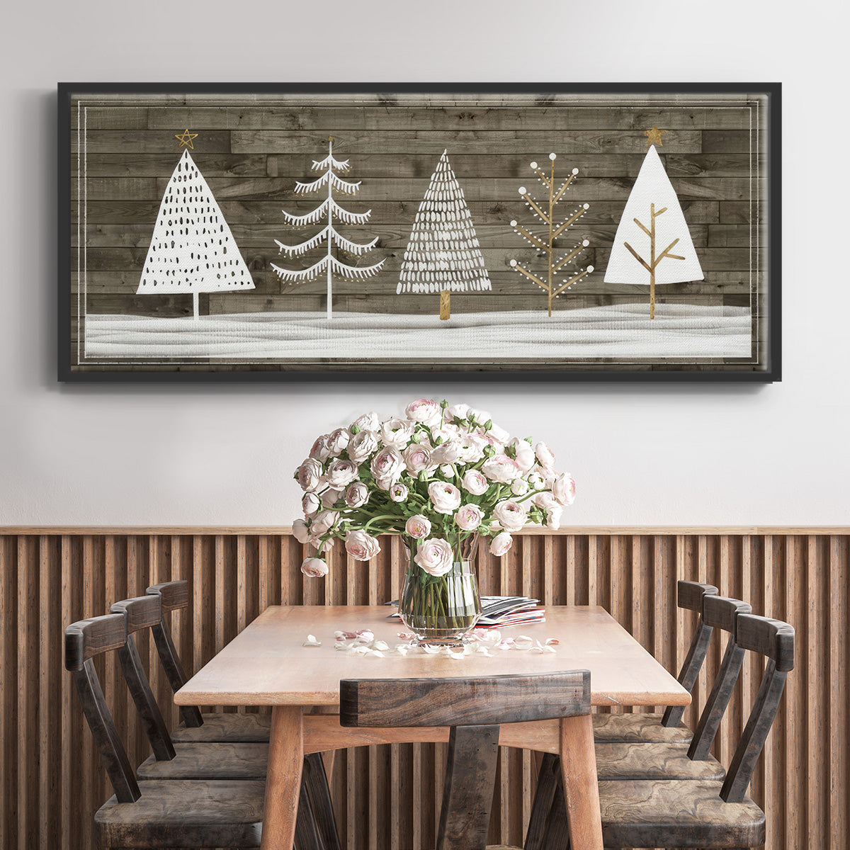 Wooded White Christmas Collection D - Floater Framed Canvas Print
