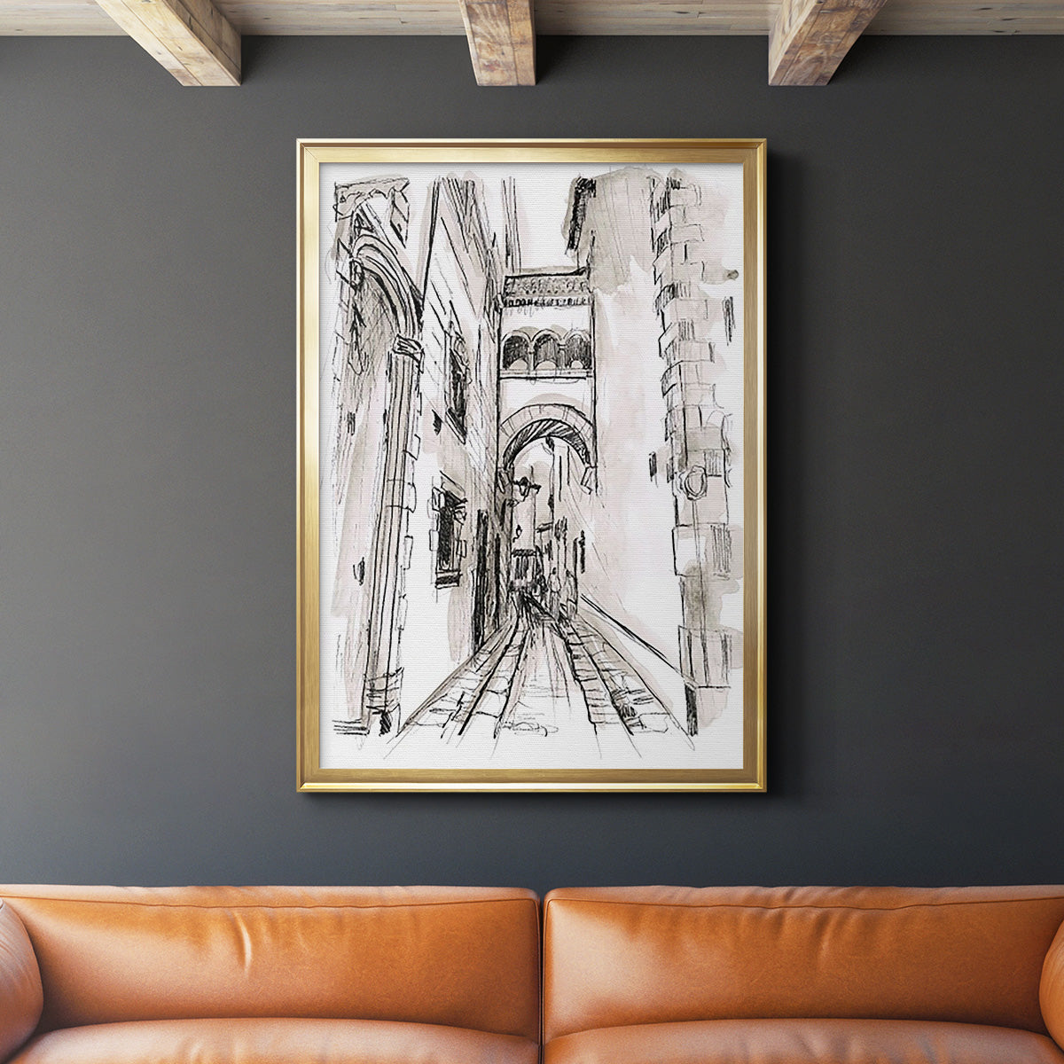 Europe Street Sketches II - Modern Framed Canvas Print