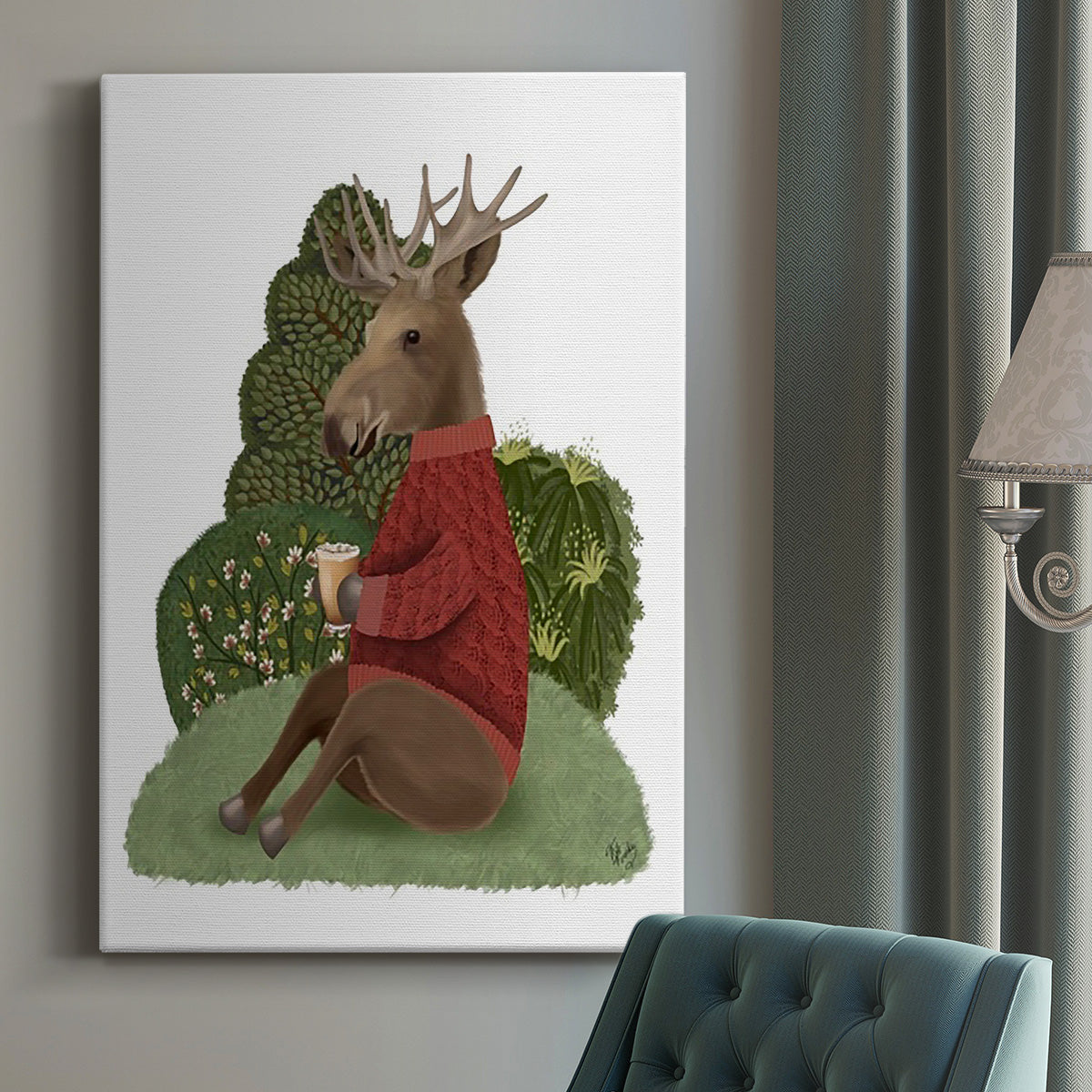 Latte Moose in Sweater - Canvas Art Print