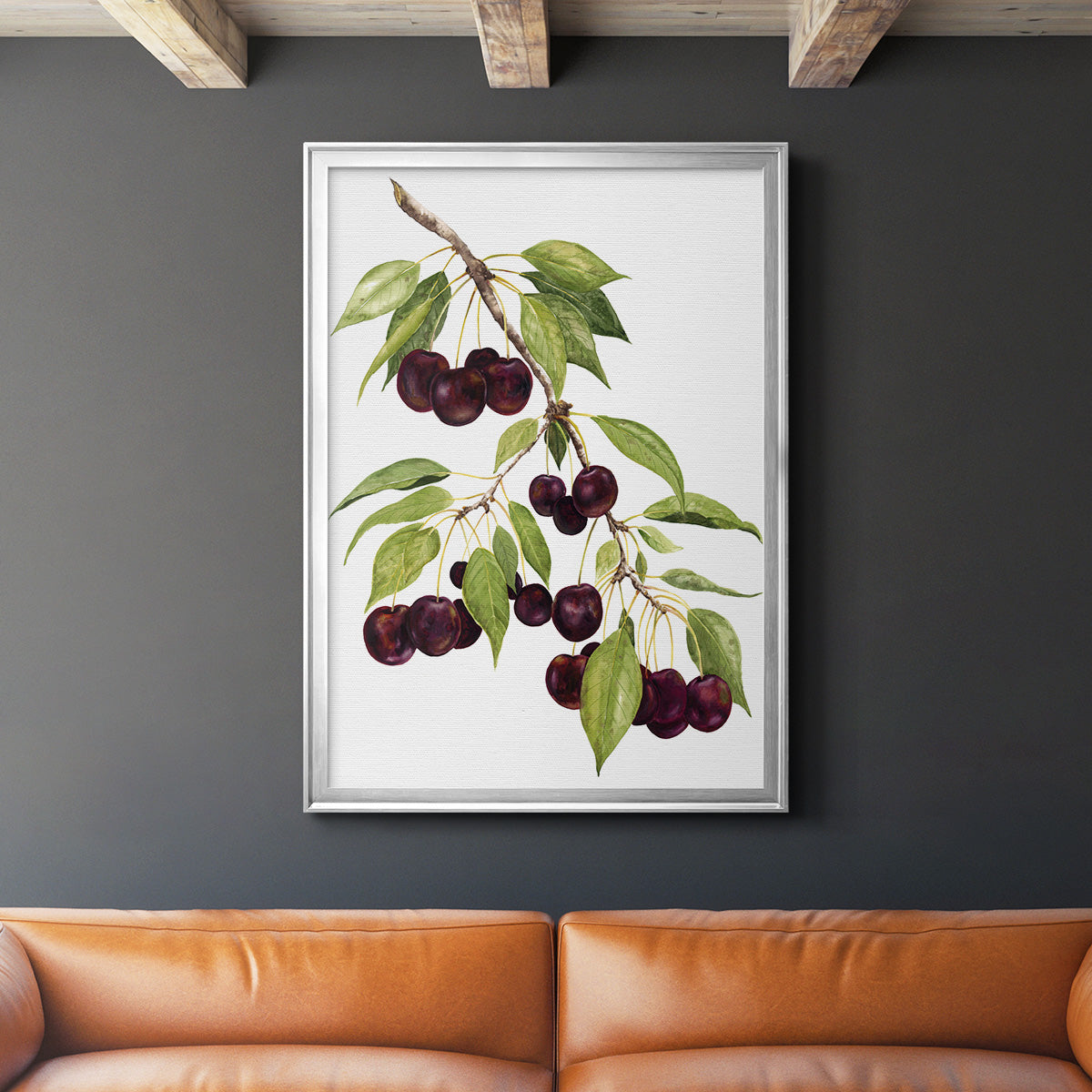 Watercolor Cherries - Modern Framed Canvas Print