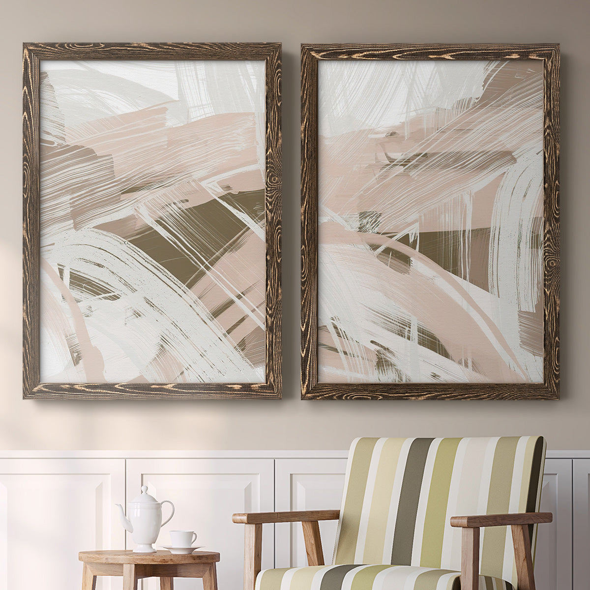 Earthtone Swipe I - Premium Framed Canvas 2 Piece Set - Ready to Hang