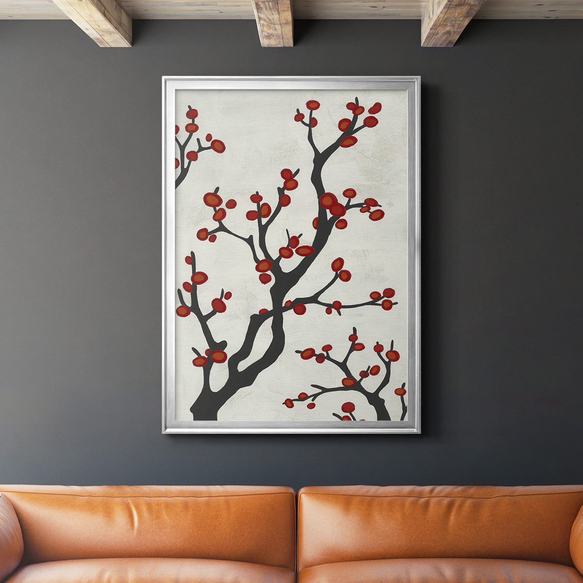 Red Berry Branch I - Modern Framed Canvas Print