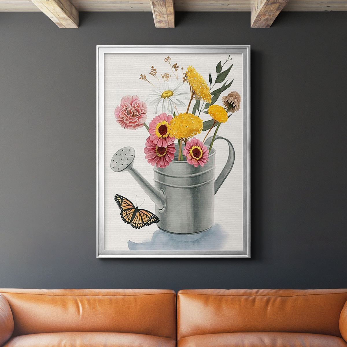 Watering Can Bouquet I - Modern Framed Canvas Print