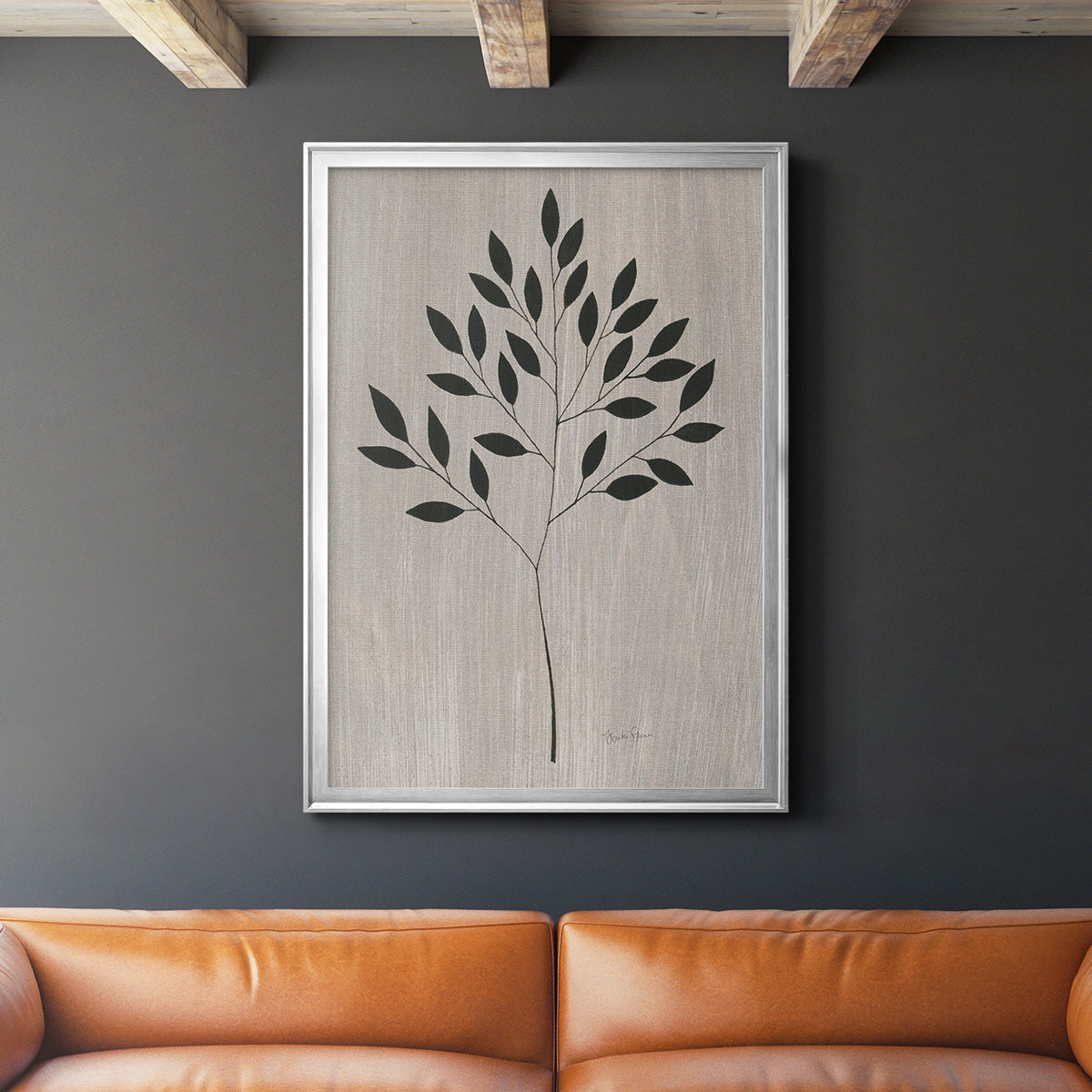 Leaves and Wood I - Modern Framed Canvas Print