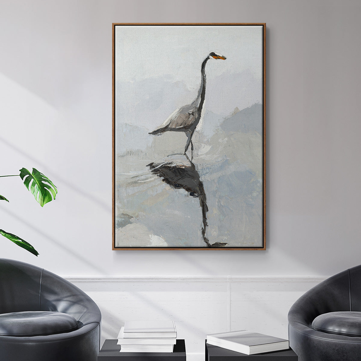 Heron - Framed Premium Gallery Wrapped Canvas L Frame - Ready to Hang