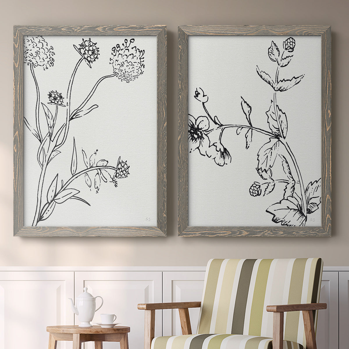 Botanical Study I   - Premium Framed Canvas 2 Piece Set - Ready to Hang