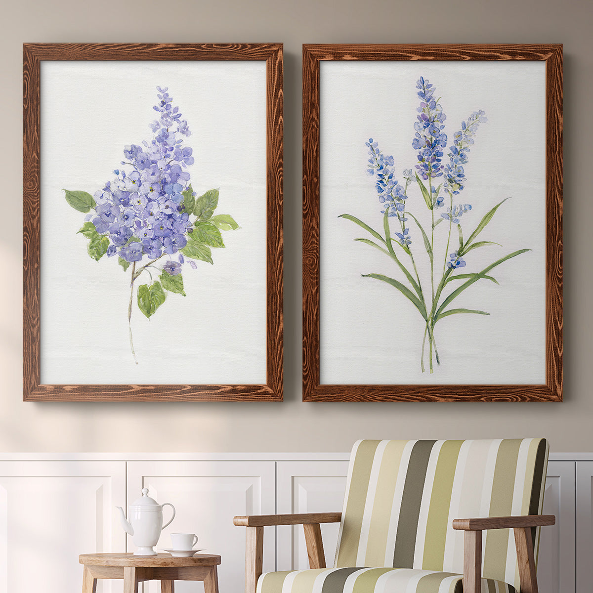 Dainty Botanical Lilac - Premium Framed Canvas 2 Piece Set - Ready to Hang