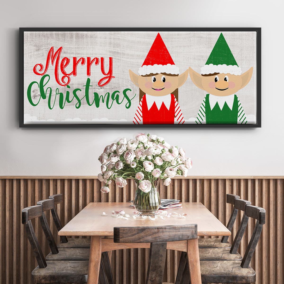 Christmas Elf Couple - Floater Framed Canvas Print