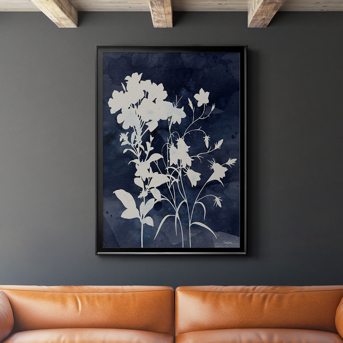 Indigo Botanical II Revisited - Modern Framed Canvas Print