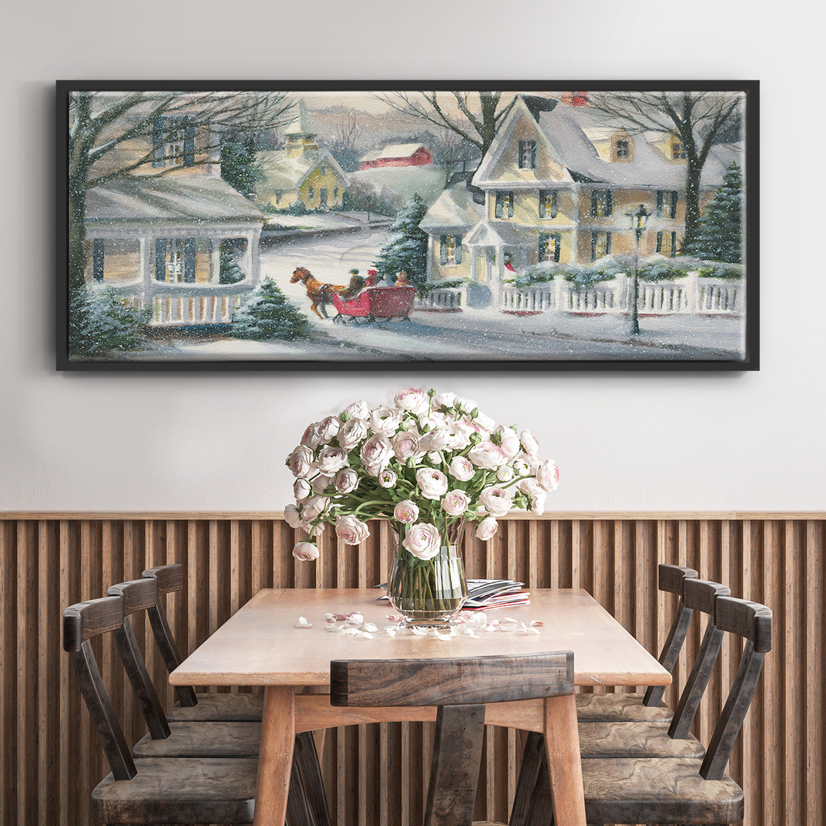 Village Sleigh Ride - Floater Framed Canvas Print