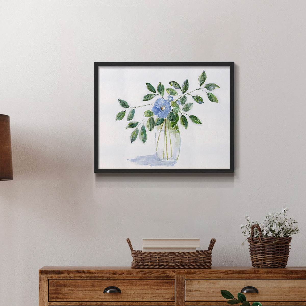 45308,watercolor,painting,flower,blue flower,green leaves,glass vase,nature art,interior decor,botanical art,floral,contemporary art,still life,home decor,tranquil,wall art,visual art,creative,handmade,craft,aesthetic,design,artist,beauty,calming,elegant,traditional,exhibition,soft colors,natural elements,craftsmanship,decor,floral arrangement,artwork,leaf,simplicity,Re-stickable,Plants & Flowers