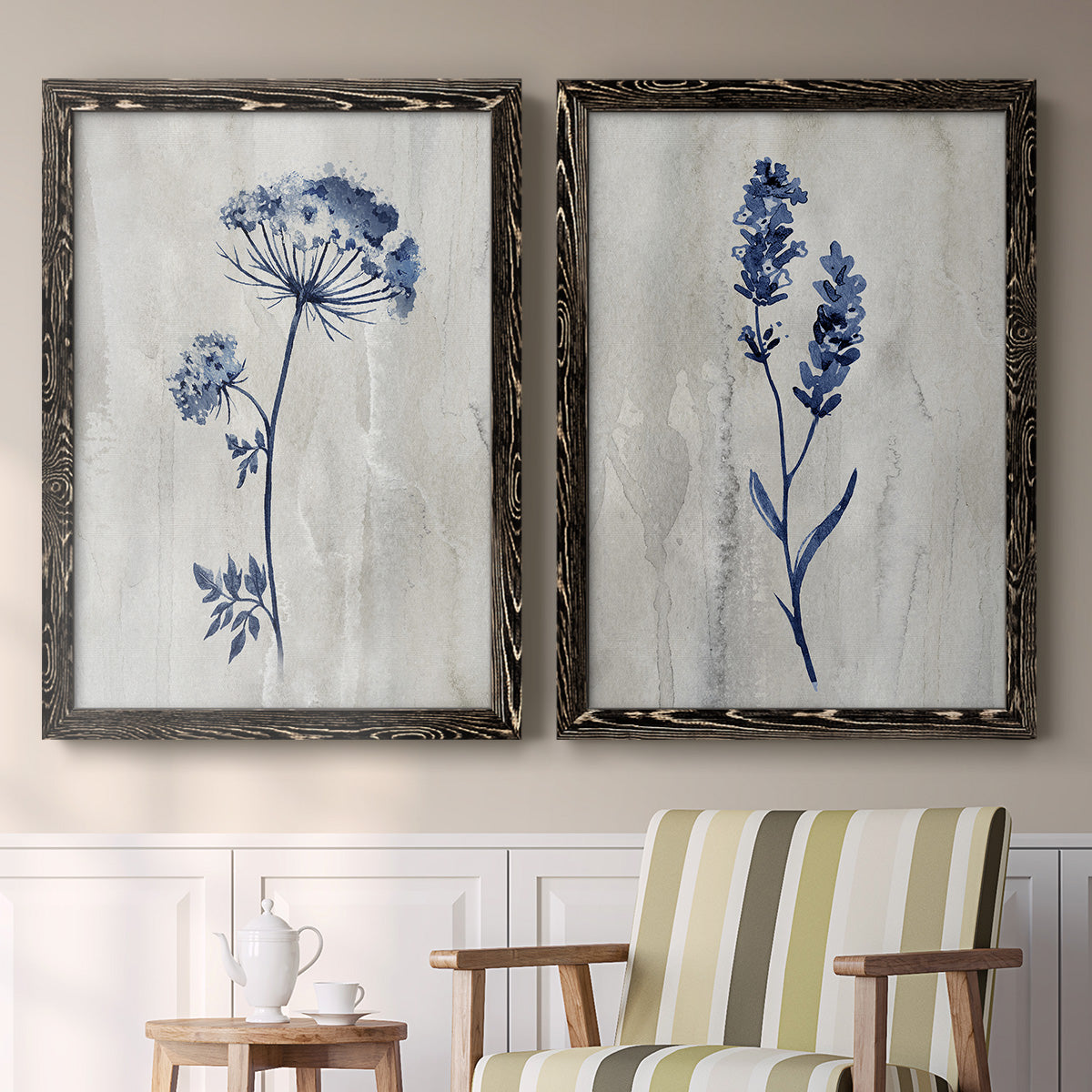 Indigo Botanical I - Premium Framed Canvas 2 Piece Set - Ready to Hang