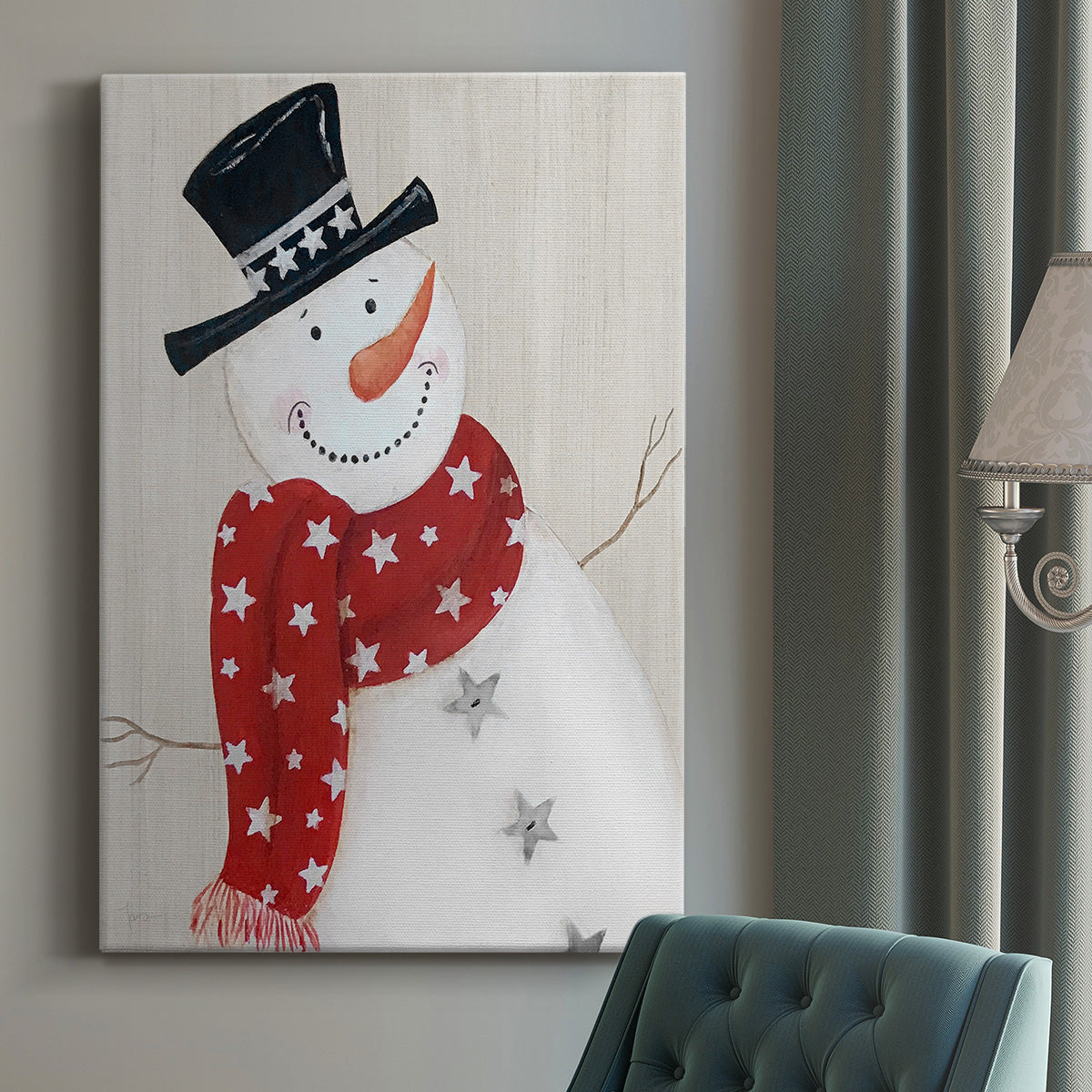 Festive Snowman I Premium Gallery Wrapped Canvas - Ready to Hang