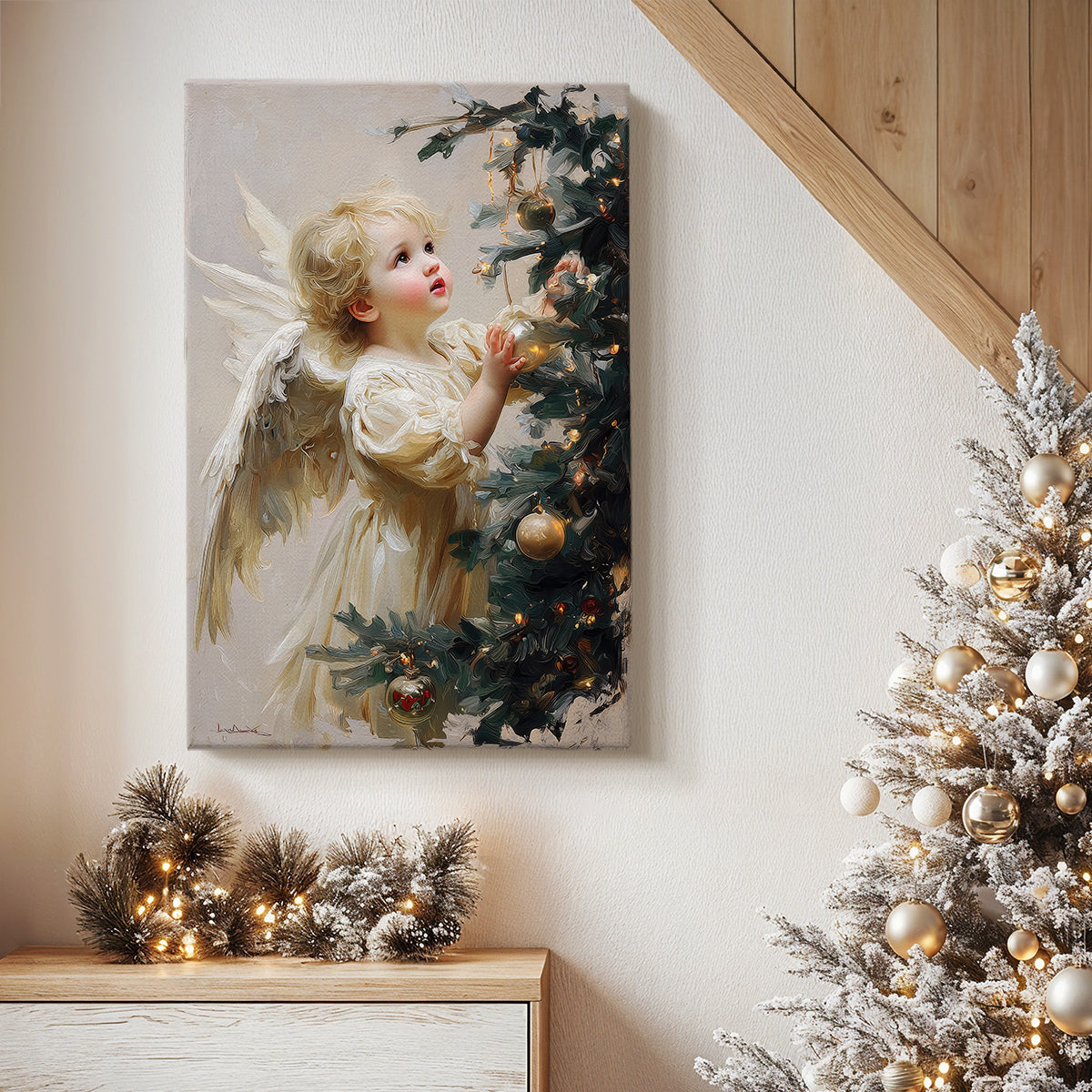 Warm Lantern Snow Serenade - Canvas Art Print