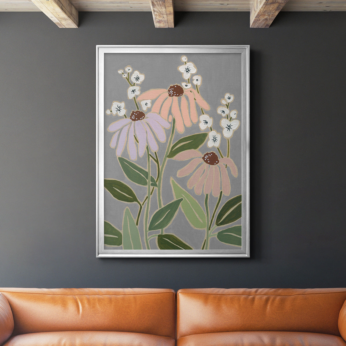 Woodblock Floral I - Modern Framed Canvas Print